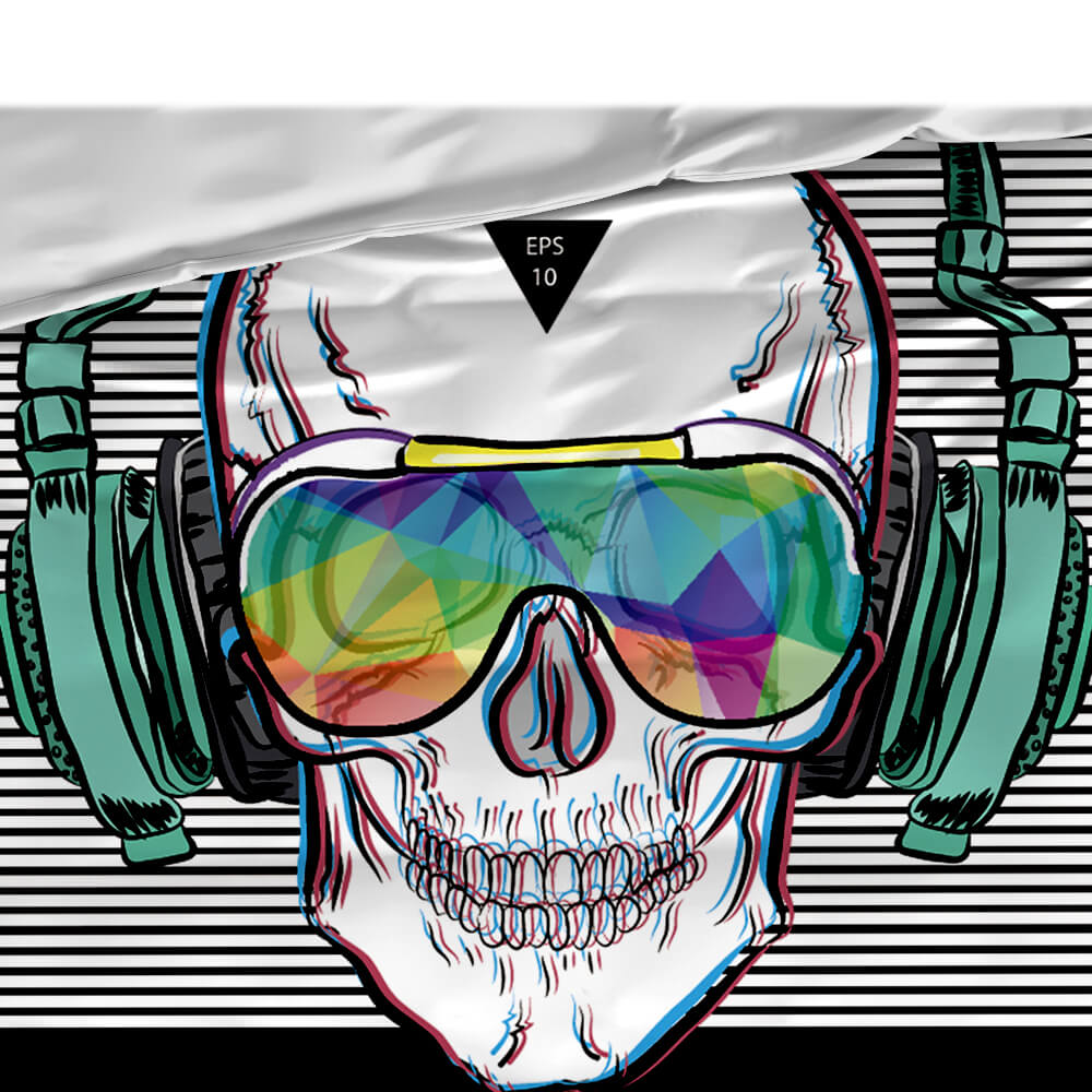 Skull Duvet Cover Set, Punk Rocker Music Earphone Decorative bedding