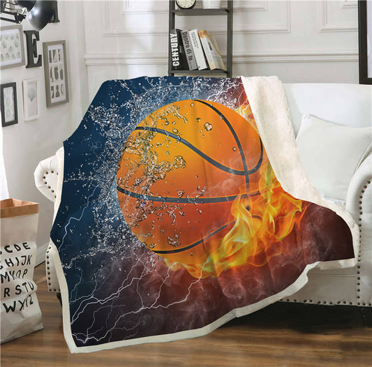 Basketball with Fire Sherpa blanket Giftable