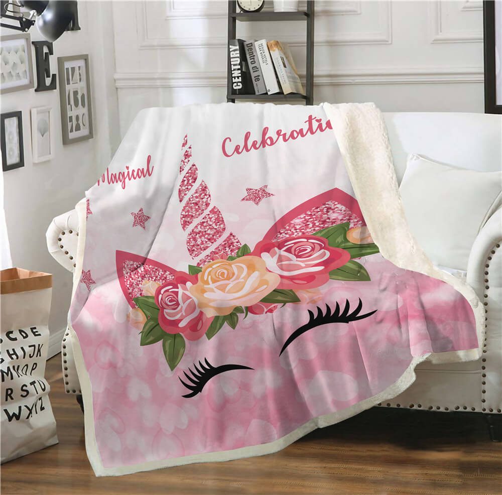 Pink Girl Unicorn Sherpa blanket Giftable