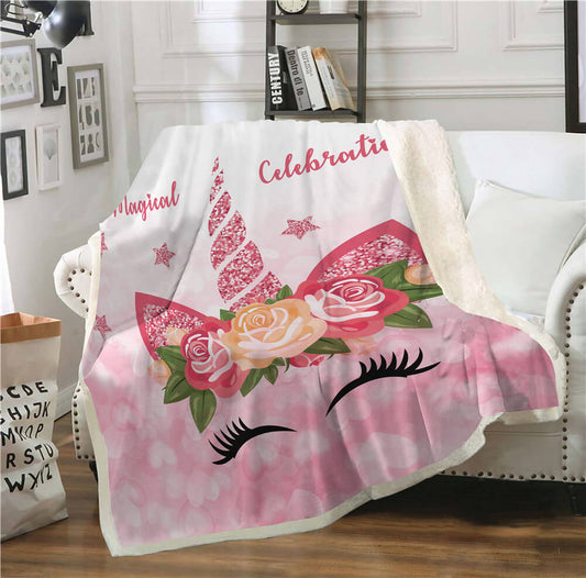 Pink Girl Unicorn Sherpa blanket Giftable